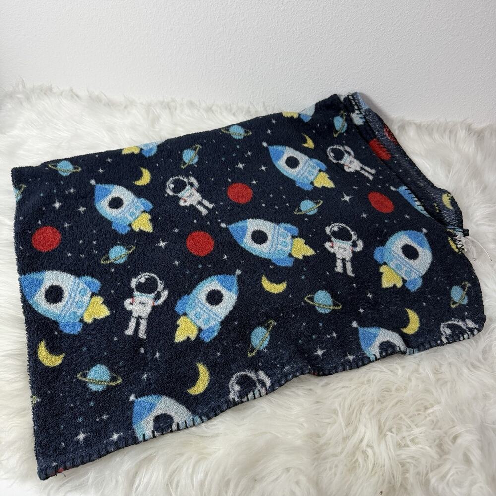 Kids Navy Blue Outer Space Baby Blanket Rockets Stars Planets Moons Astronauts